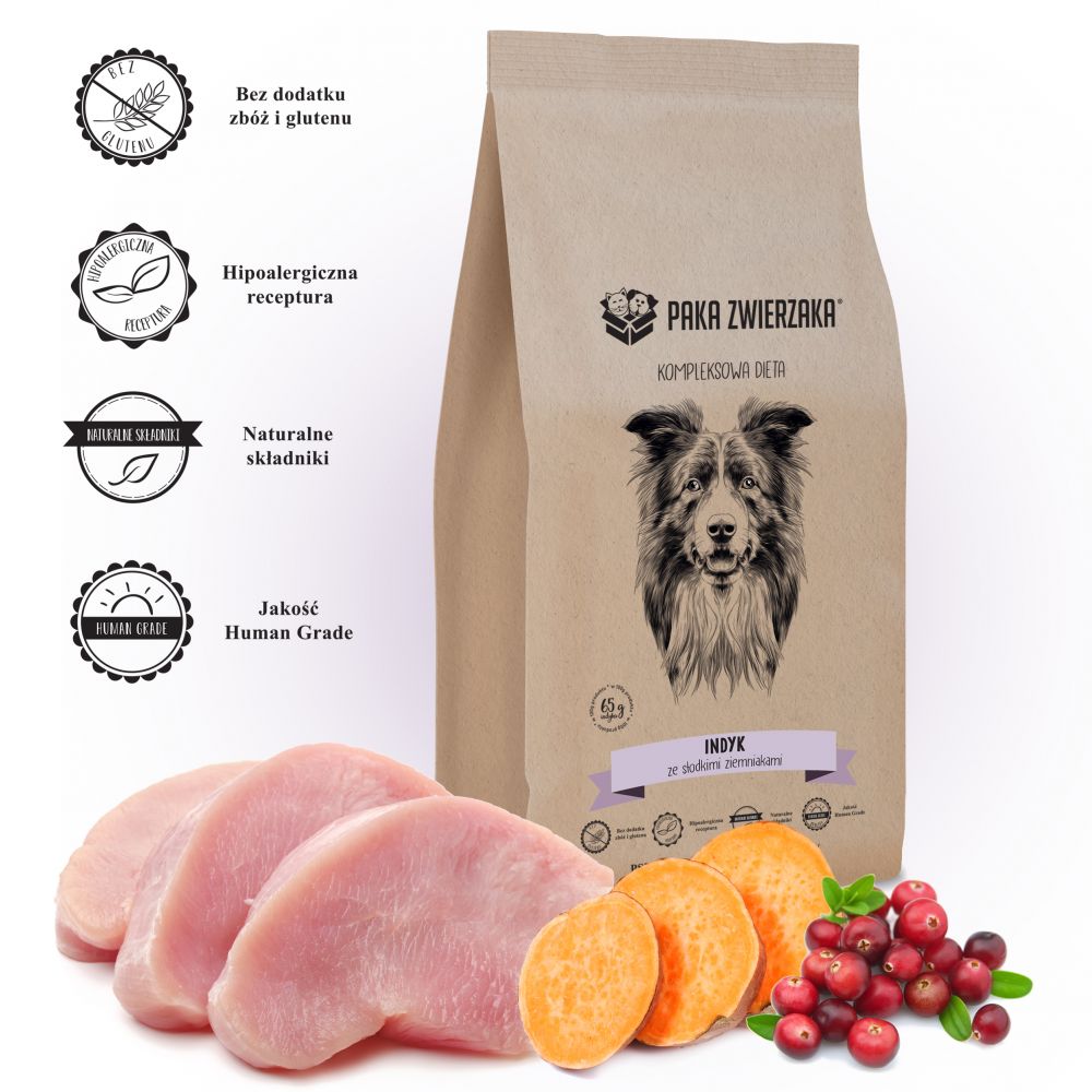 Paka Zwierzaka Bezzbożowa Karma Dla Psa Indyk Słodkie Ziemniaki 2 kg