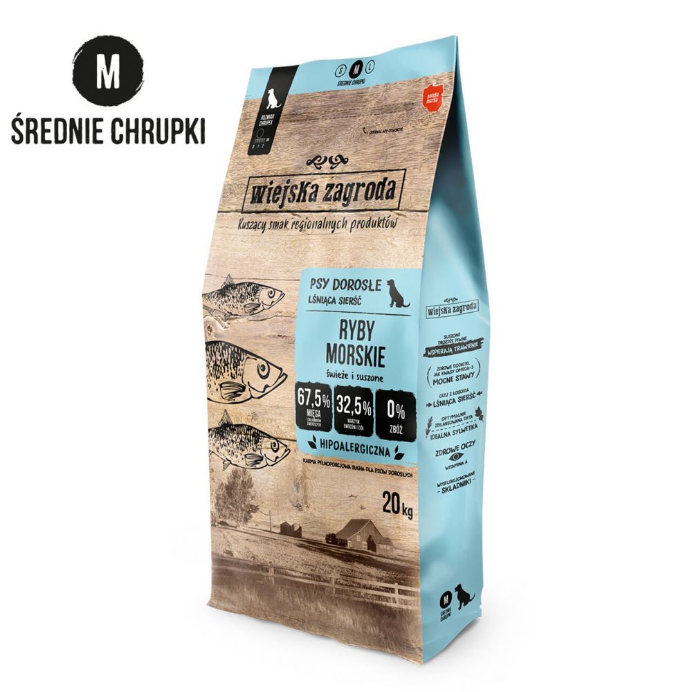 Wiejska Zagroda Karma Sucha Dla Dorosłych Psów Ryby Morskie Rozmiar M 20 kg
