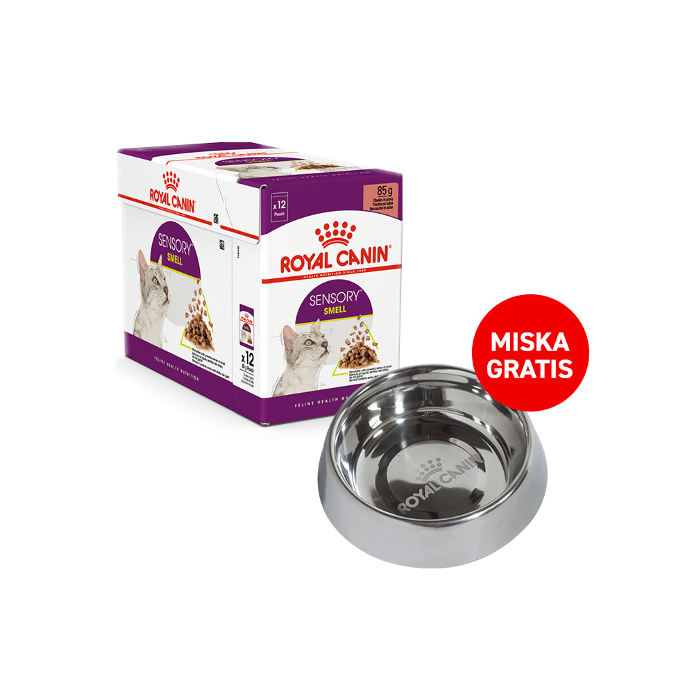 Pakiet Royal Canin Sensory Smell Karma Mokra Kawałki w Sosie Dla Kotów Dorosłych Pobudzająca Wrażenia Węchowe 12 x  85 g + Miska Dla Kota GRATIS!