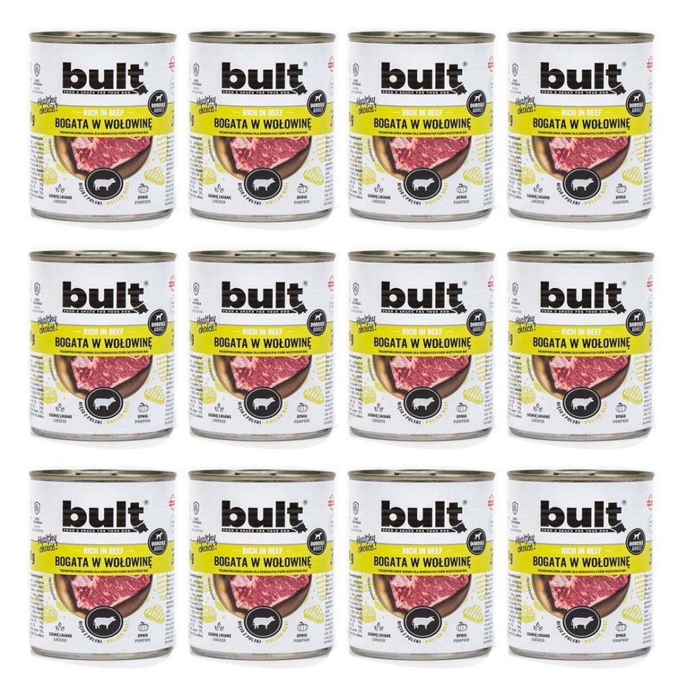 Pakiet Bult Karma Mokra Dla Dorosłych Psów Bogata w Wołowinę 12 x 800 g