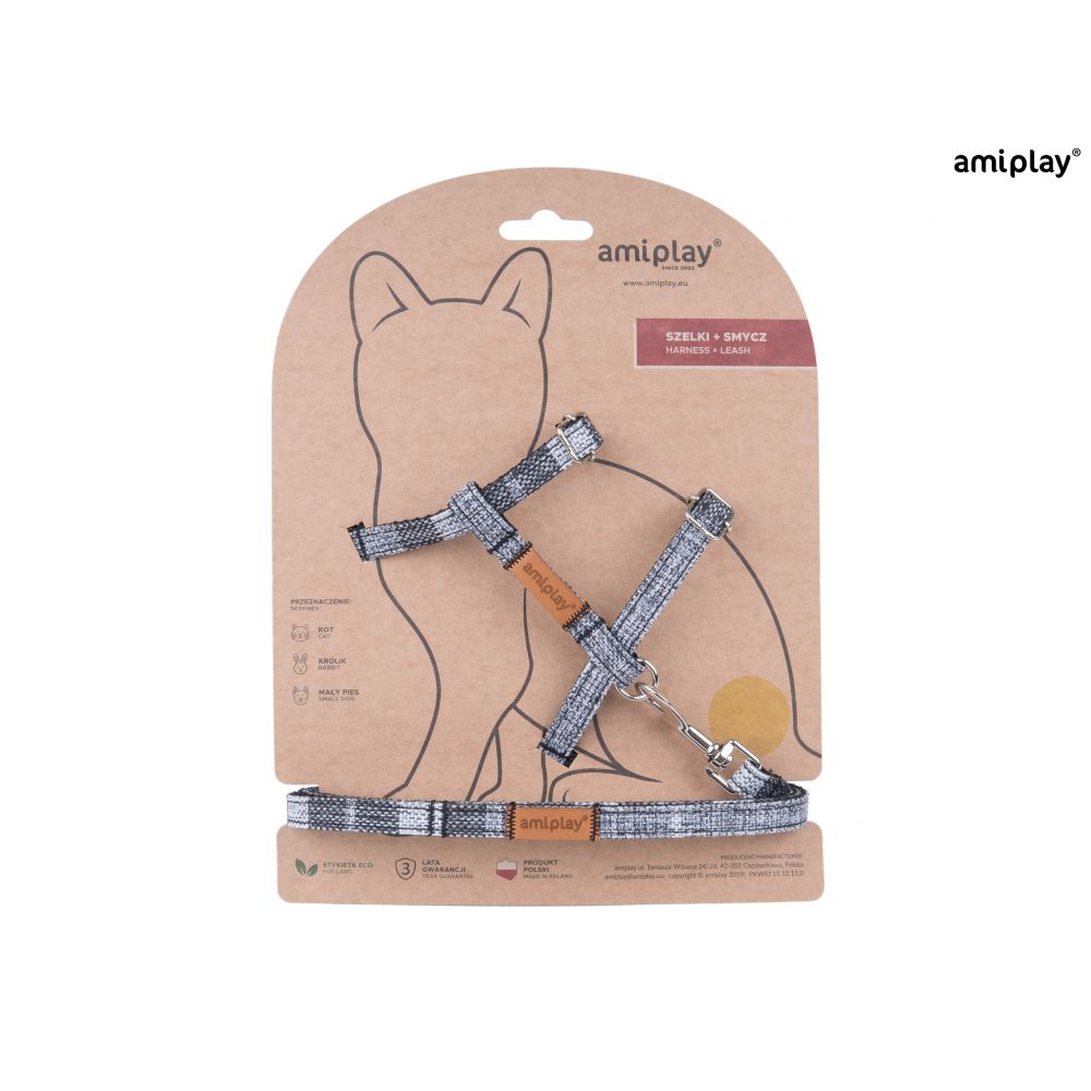 Amiplay London Szelki + Smycz Dla Kota Rozmiar S Szare