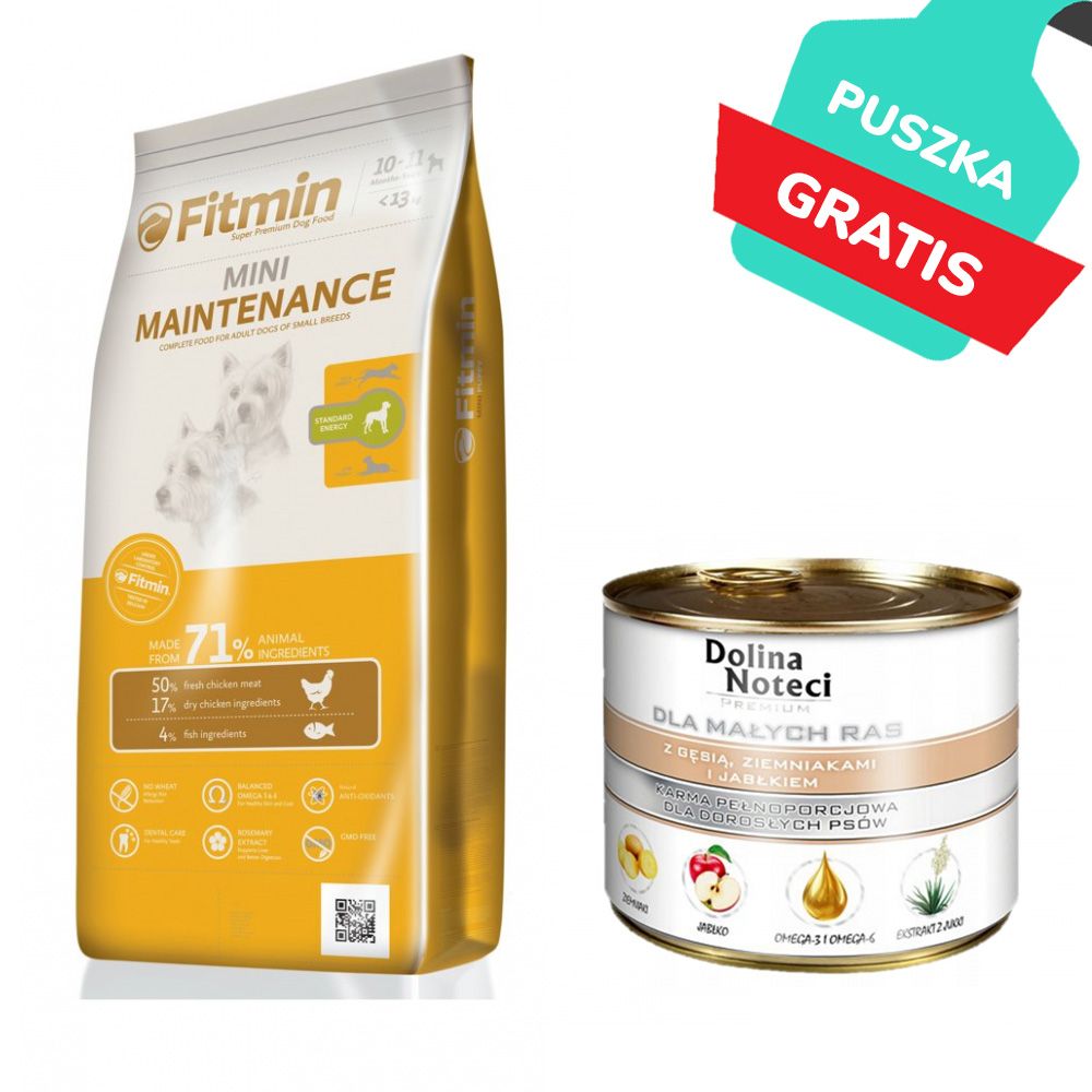 Pakiet Fitmin Mini Maintenance 15 kg + Dolina Noteci Dla Małych Ras Gęś z Ziemniakami i Jabłkiem 185 g GRATIS