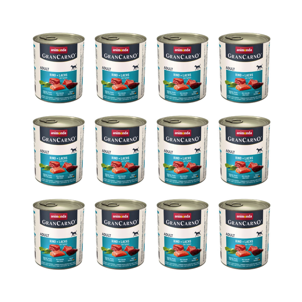 Pakiet Animonda GranCarno Original Wołowina, Łosoś, Szpinak 12 x 800 g