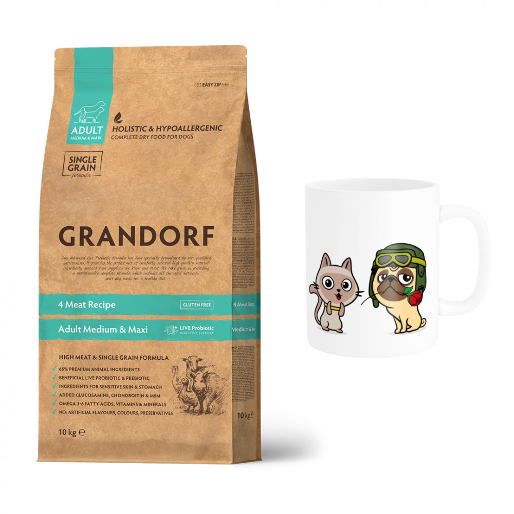 Pakiet Grandorf 4 Meat Karma Dla Dorosłych Psów Średnich i Dużych Ras 10 kg + Kubek z Twoim Pupilem GRATIS!