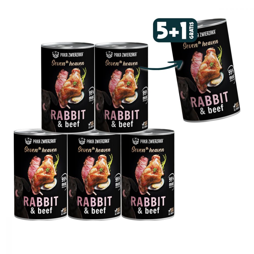 Pakiet Paka Zwierzaka Seventh Heaven Królik z Wołowiną Mokra Karma Dla Psa 5 x 400 g + 1 Puszka GRATIS!