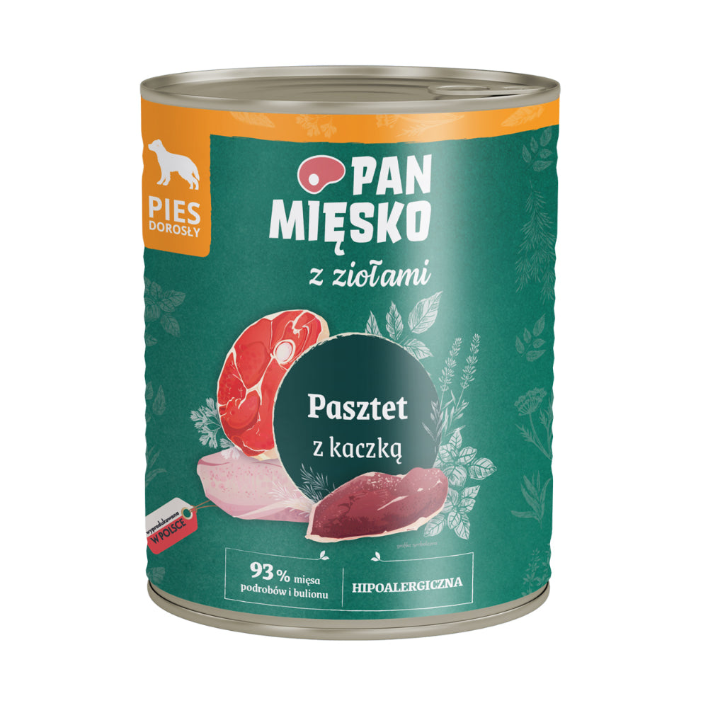 Pan Mięsko Mokra Karma Dla Dorosłych Psów Pasztet z Ziołami i Kaczką 800 g