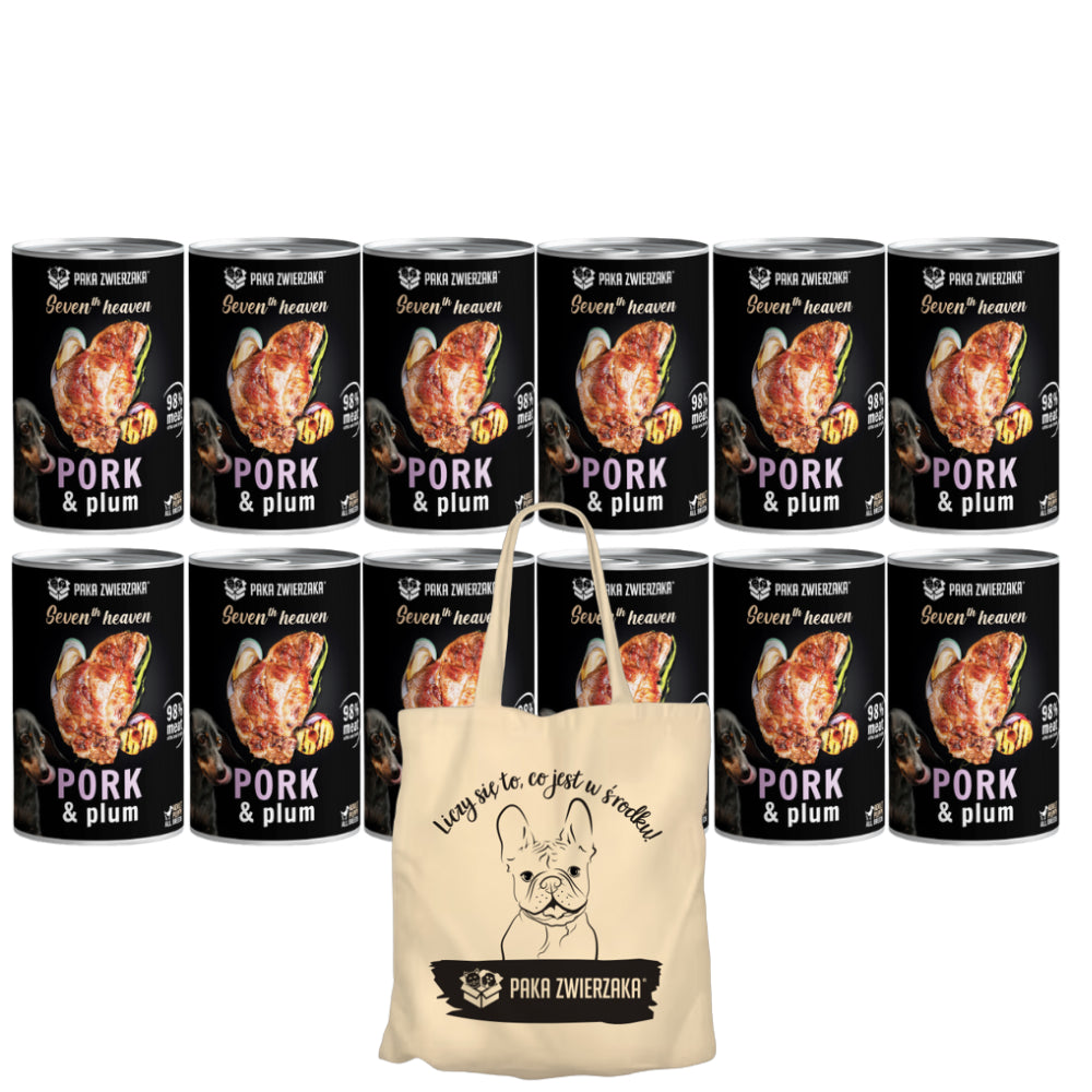 Pakiet Paka Zwierzaka Seventh Heaven Schab ze Śliwką Mokra Karma Dla Psa 12 x 400 g + Torba Bawełniana GRATIS!