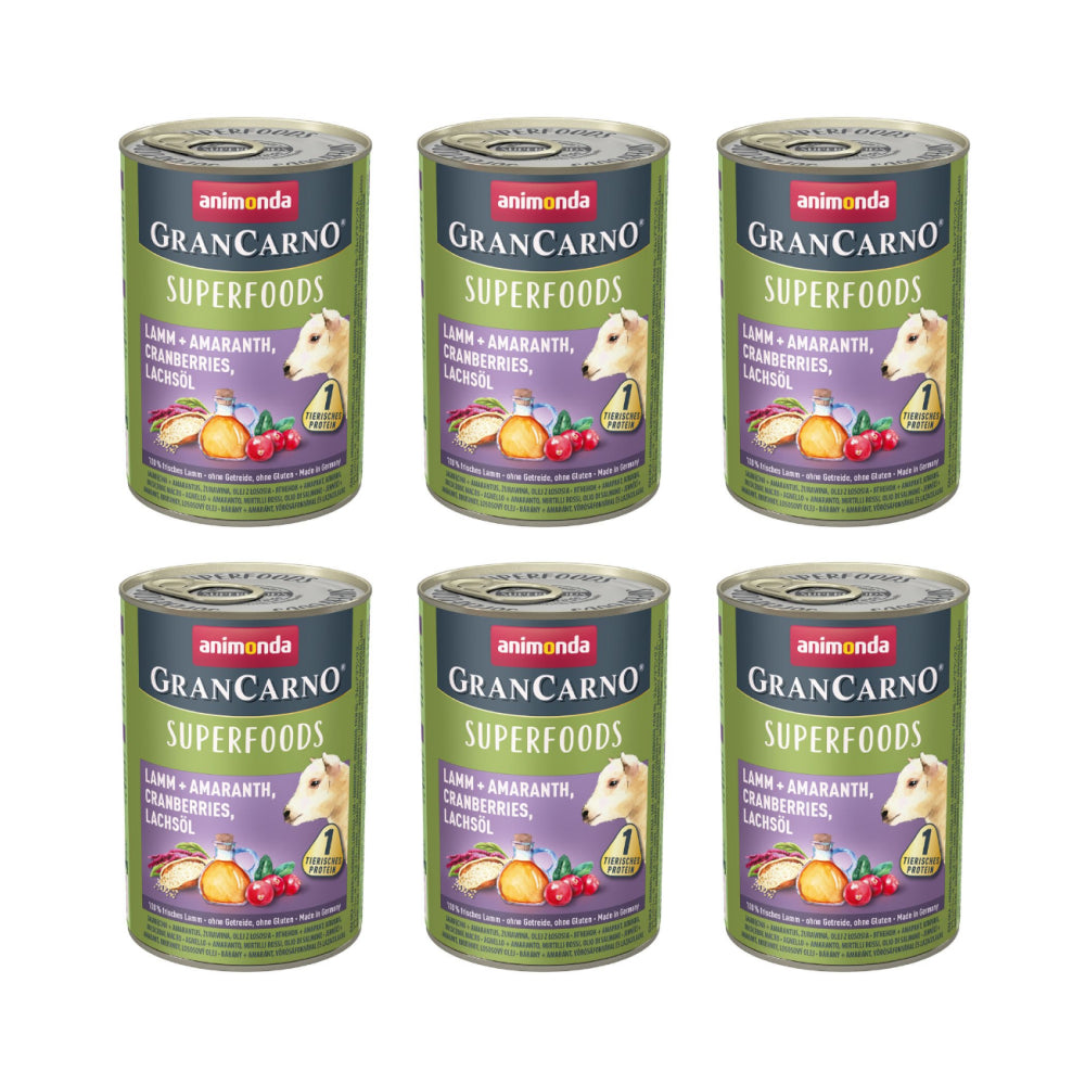 Pakiet Animonda GranCarno Superfoods Jagnięcina, Szarłat, Żurawina, Olej z Łososia 6 x 400 g