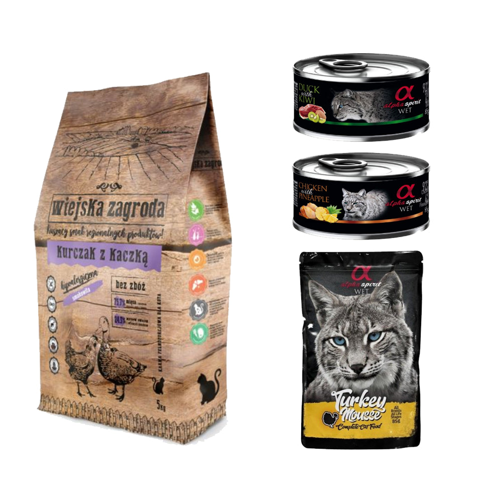 Pakiet Wiejska Zagroda Kurczak z Kaczką dla Kota 5 kg + GRATISY!