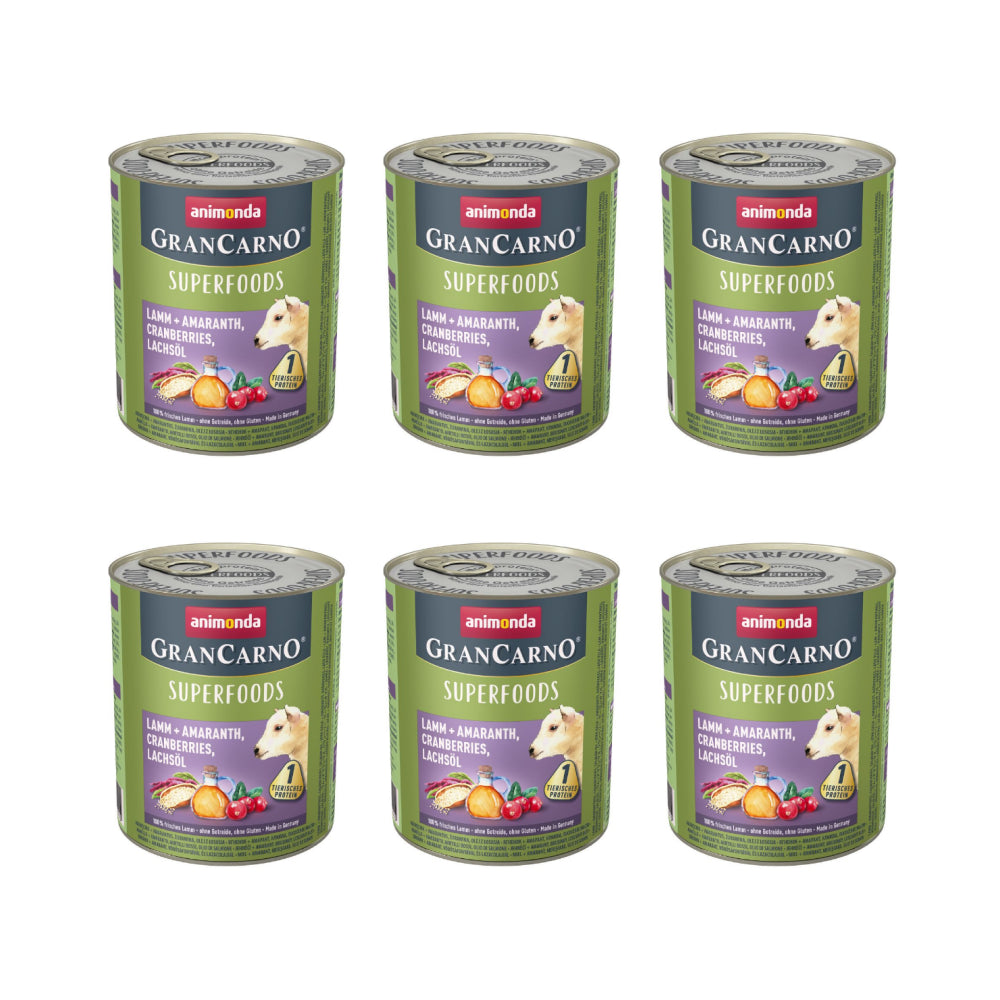 Pakiet Animonda GranCarno Superfoods Jagnięcina, Szarłat, Żurawina, Olej z Łososia 6 x 800 g