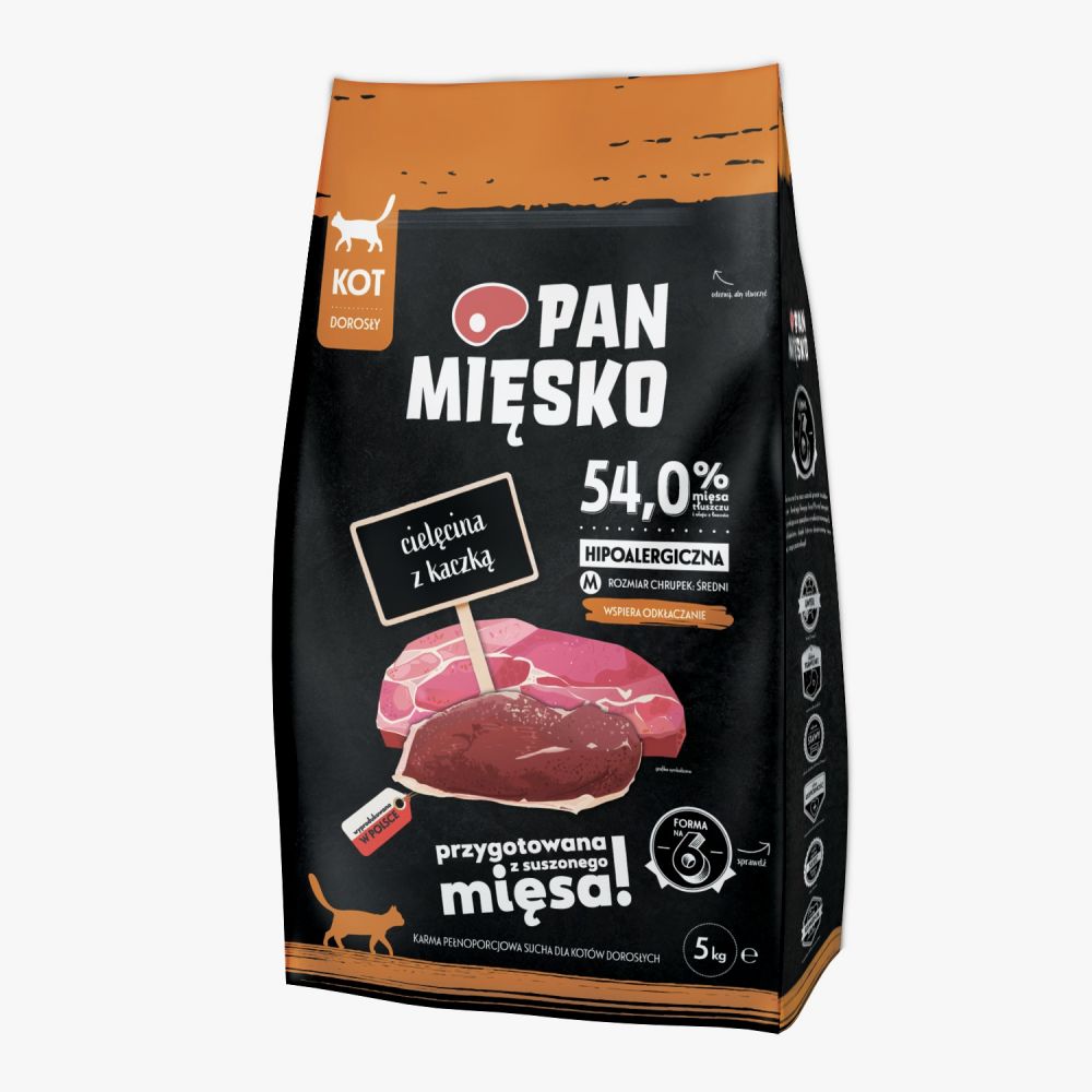 Pan Mięsko Sucha Karma Dla Kota Cielęcina Z Kaczką Rozmiar M 5 kg