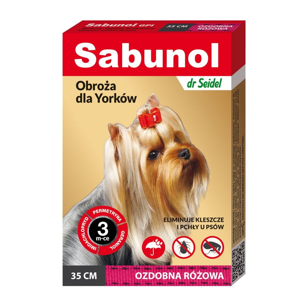 Sabunol GPI Obroża Ozdobna Różowa dla Psa Przeciw Pchłom i Kleszczom 35 cm