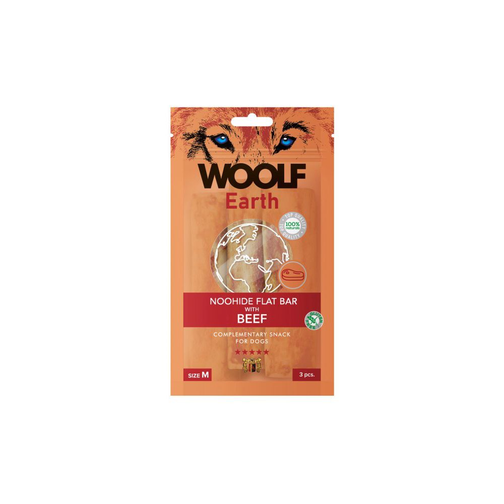 Woolf Earth Noohide Flat Bar Beef Przysmak Dla Psa Wołowina Rozmiar M 85 g