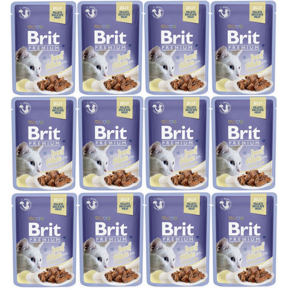 Pakiet Brit Premium Beef Fillets in Jelly Wołowina w Galaretce Mokra Karma Dla Kota 12 x 85 g