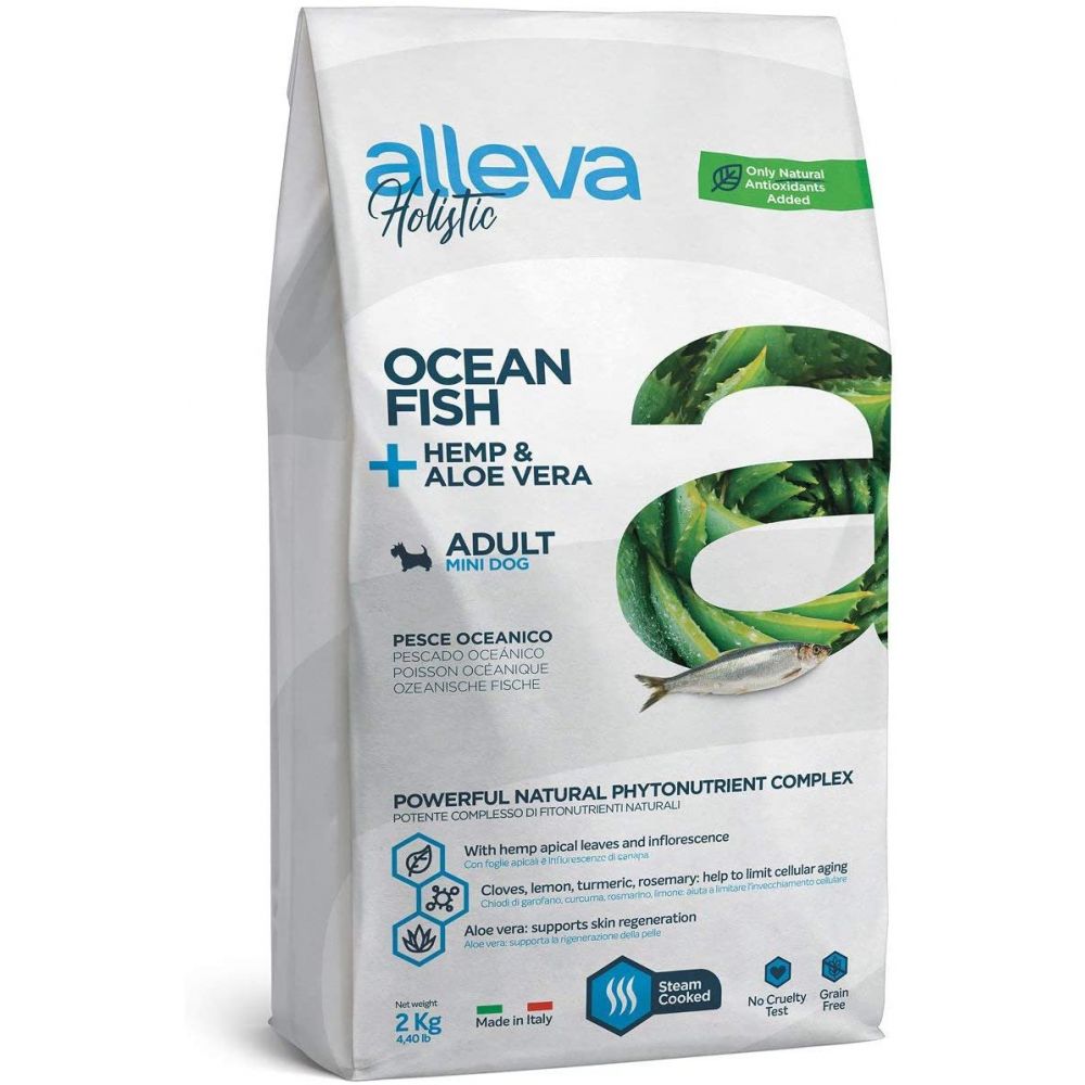 Alleva Holistic Monoproteinowa Sucha Karma Dla Dorosłych Psów Małych Ras z Rybami Oceanicznymi Oraz z Dodatkiem Konopi Włóknistej i Aloesu 2 kg