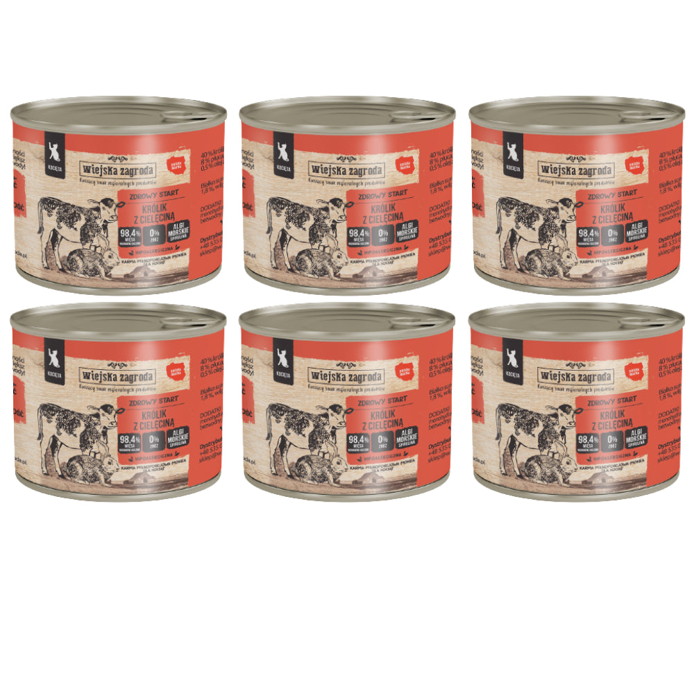 Pakiet Wiejska Zagroda Królik z Cielęciną Dla Kociąt 6 x 200 g