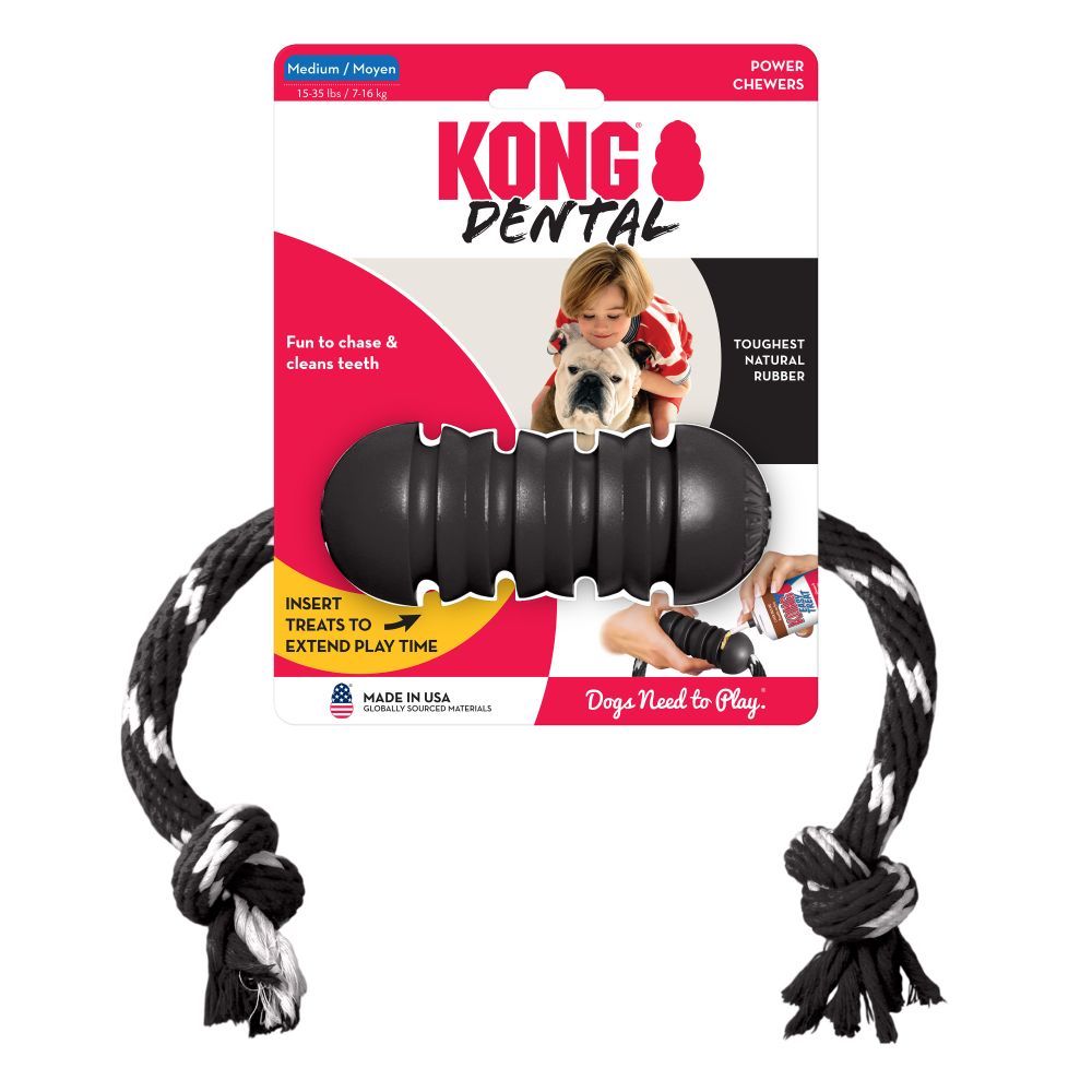 Kong Extreme Dental With Rope Gryzak Dentystyczny Dla Psa Ze Sznurem Rozmiar M Czarny