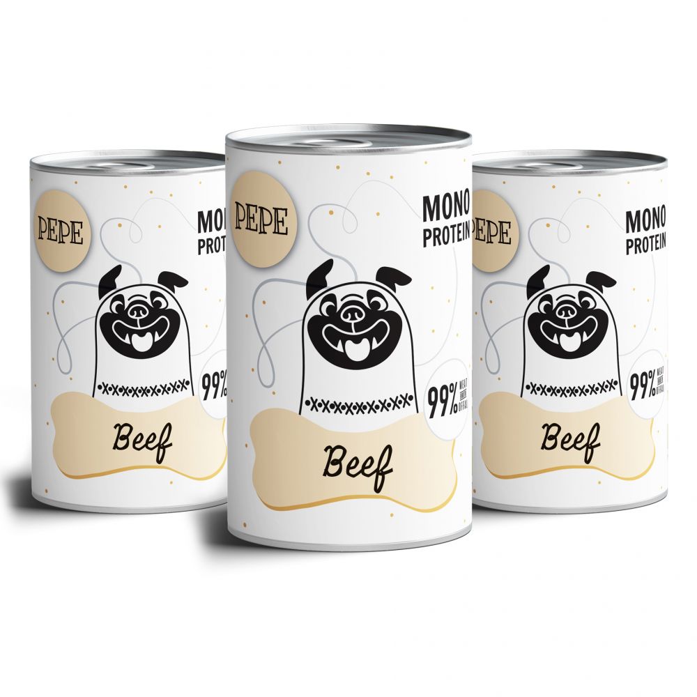 Pakiet Paka Zwierzaka Pepe Monoproteinowa Karma Dla Psa Wołowina 3 x 400 g