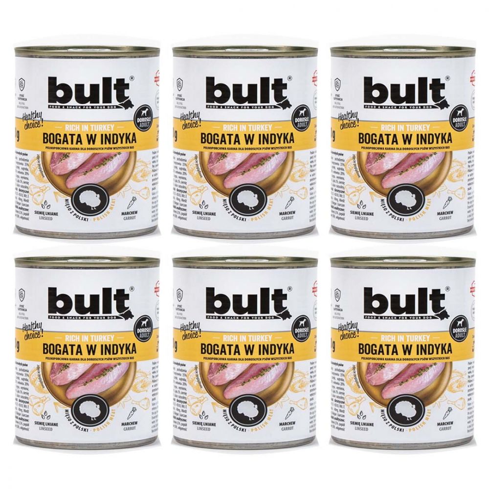 Pakiet Bult Karma Mokra Dla Dorosłych Psów Bogata w Indyka 6 x 800 g