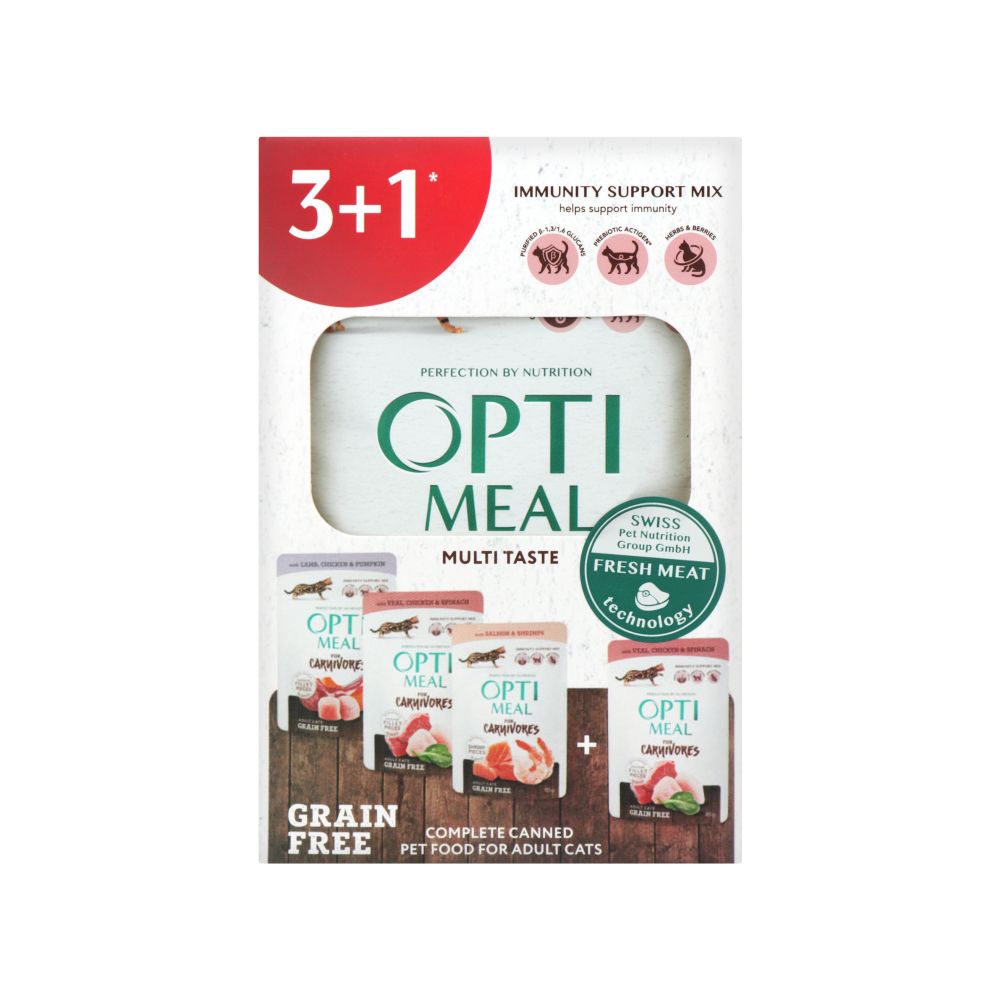 Zestaw Saszetek Optimeal Gren Free Dla Dorosłych Kotów (3+1gratis) 0,34 kg