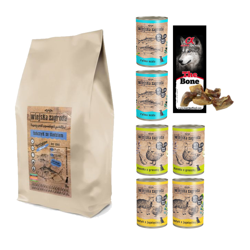 Pakiet Wiejska Zagroda Karma Tuńczyk ze Śledziem 20 kg + 7 GRATISÓW!