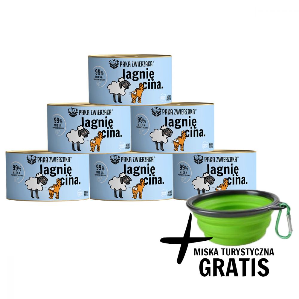 Pakiet Paka Zwierzaka Monoproteinowa Mokra Karma Dla Kota z Jagnięciną 6 x 200 g + Miska Turystyczna GRATIS!