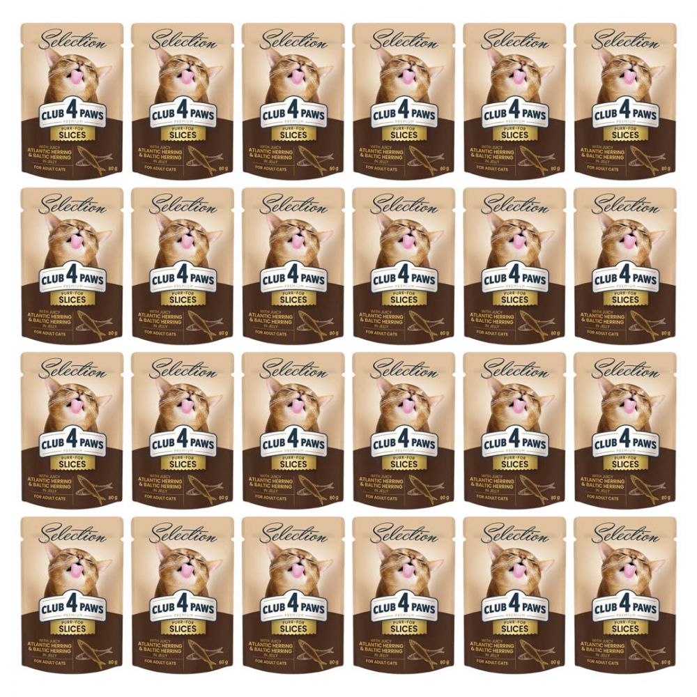 Pakiet Club 4 Paws Mokra Karma Dla Dorosłych Kotów Śledź Ze Szprotkami W Galarecie 24 x 80 g