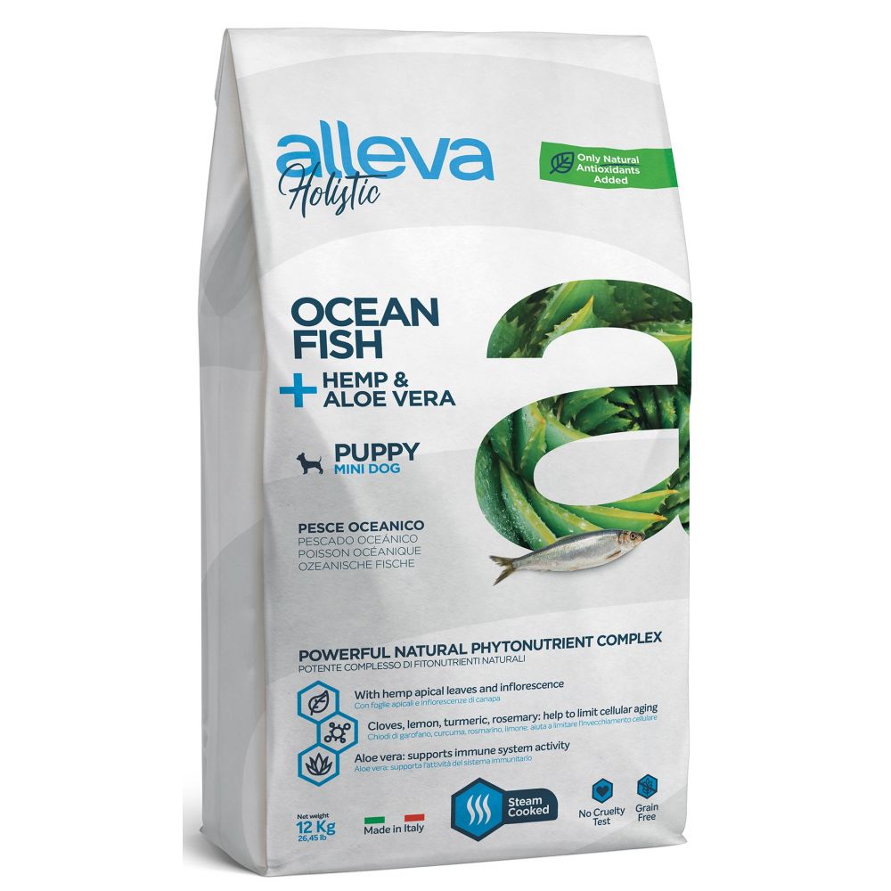 Alleva Holistic Monoproteinowa Sucha Karma Dla Szczeniąt Małych Ras Oraz Suk Karmiących I W Ciąży Z Rybami Oceanicznymi Oraz Z Dodatkiem Konopi Włóknistej I Aloesu 12 kg