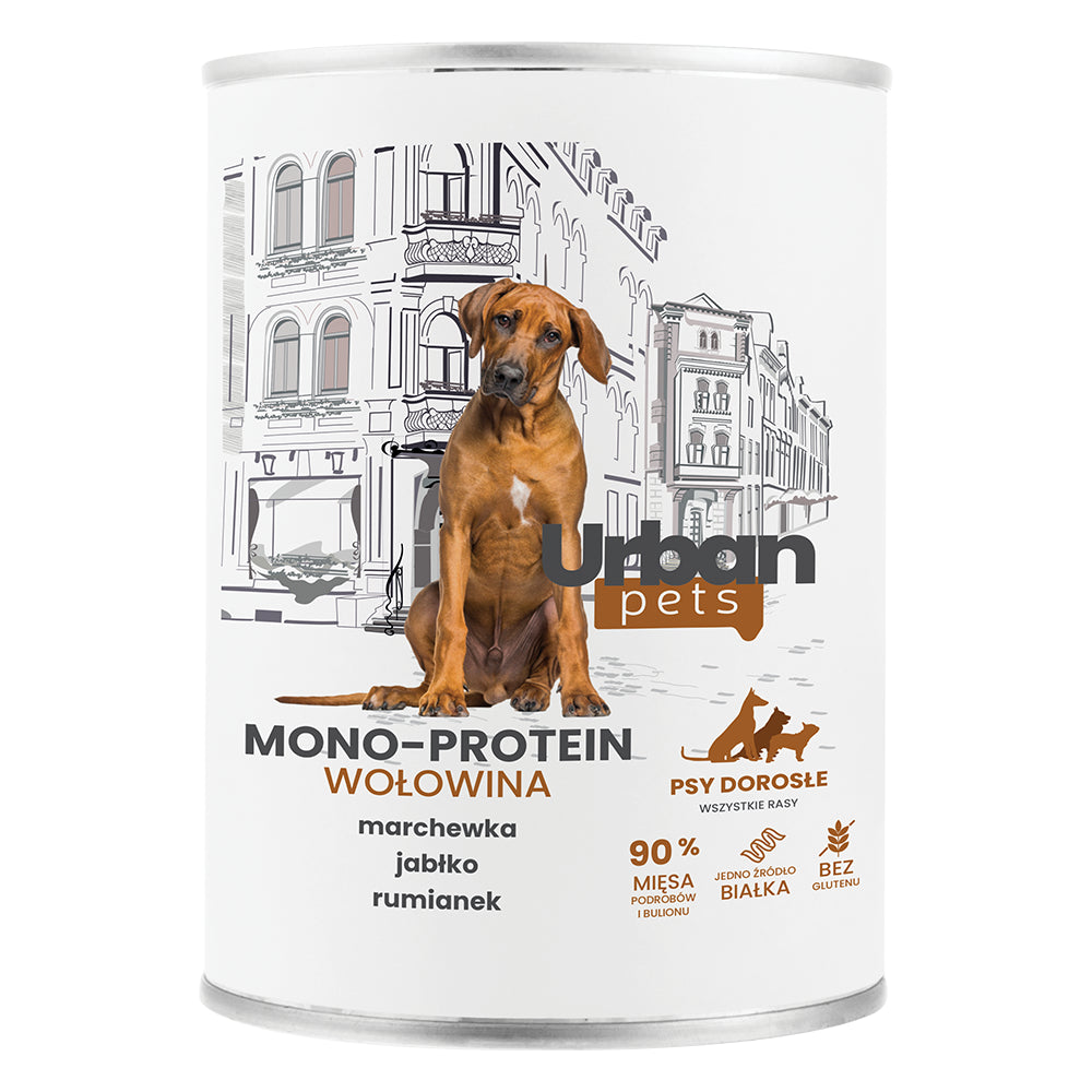 Over Zoo Urban Pets Mono Protein Mokra Karma Dla Dorosłych Psów Wszystkich Ras Z Wołowiną 400 g
