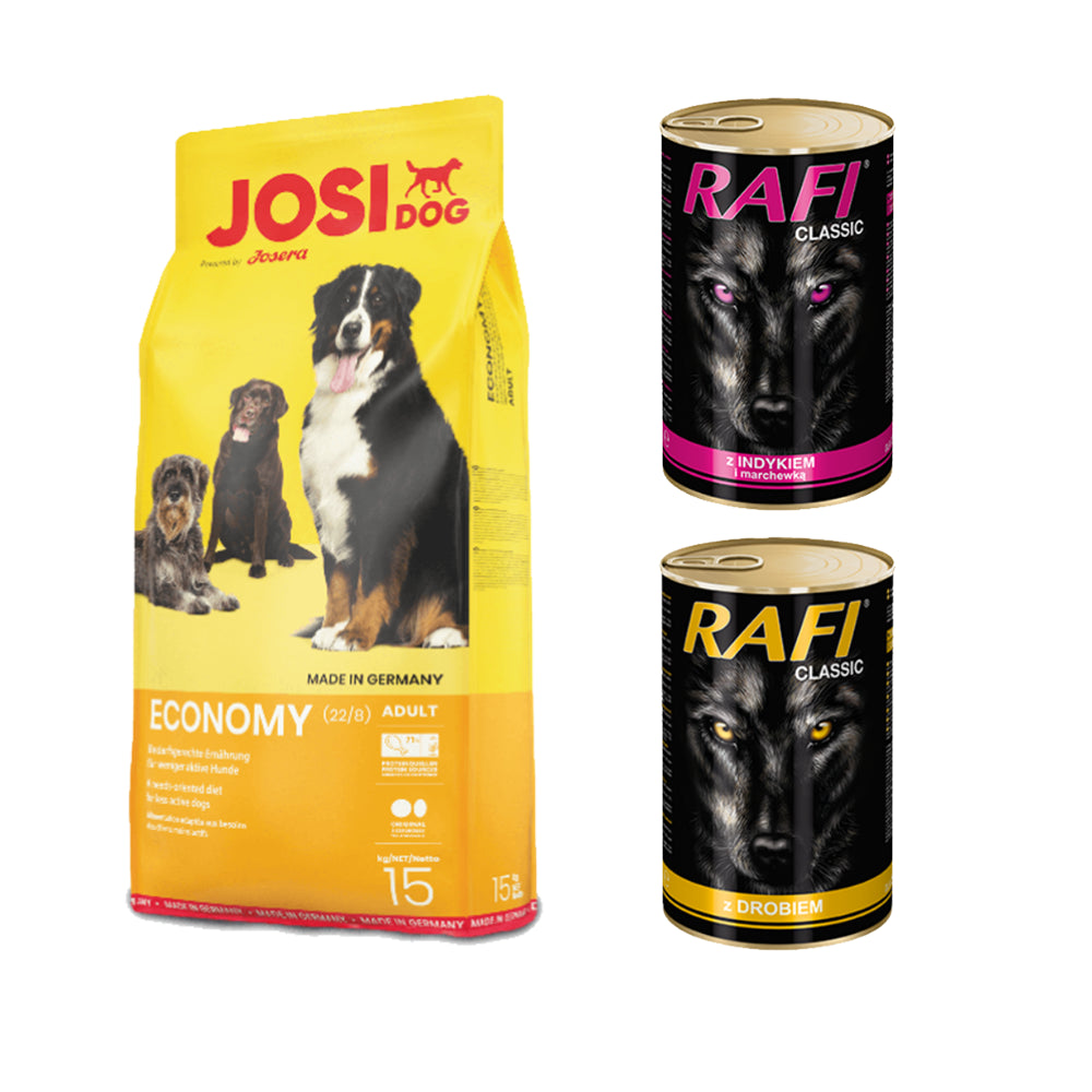 Pakiet Josera JosiDog Economy 15 kg + 2 Puszki Rafi