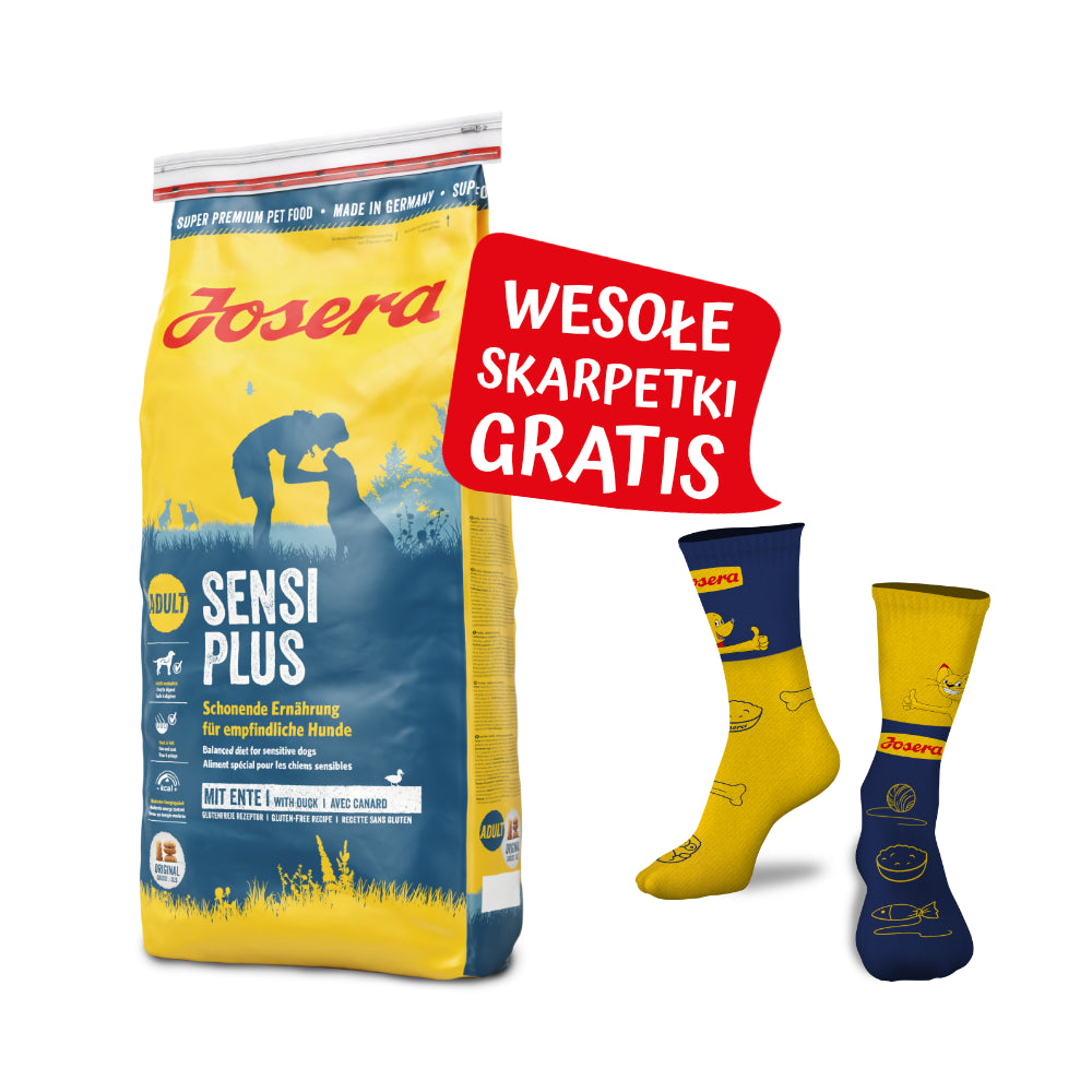 Pakiet Josera SensiPlus Wrażliwy Żołądek Kaczka 15 kg + Skarpetki GRATIS!