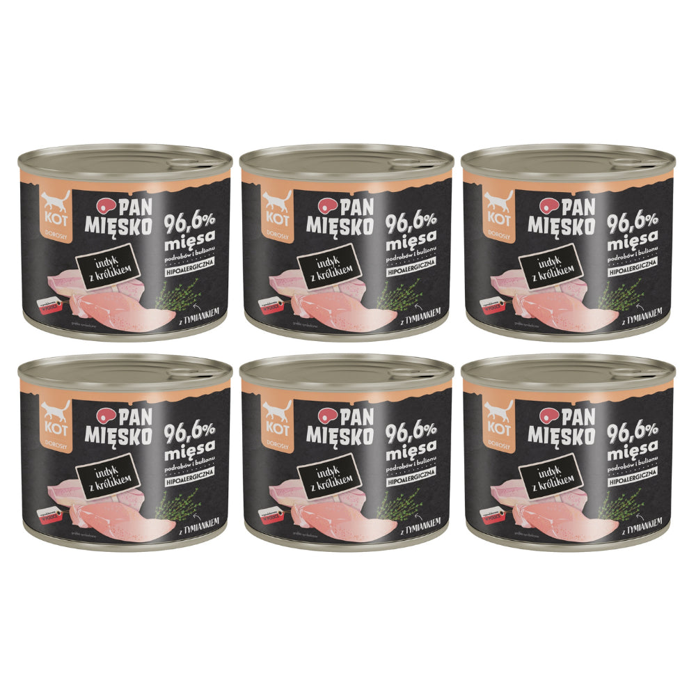 Pakiet Pan Mięsko Mokra Karma Dla Dorosłych Kotów Indyk z Królikiem 6 x 200 g