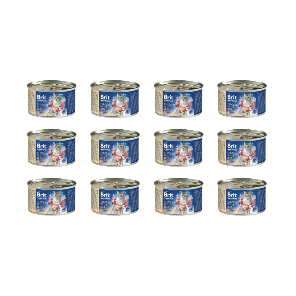 Pakiet Brit Premium by Nature Cat Chicken with Beef Kurczak Wołowina Pasztet Dla Kota 12 x 200 g