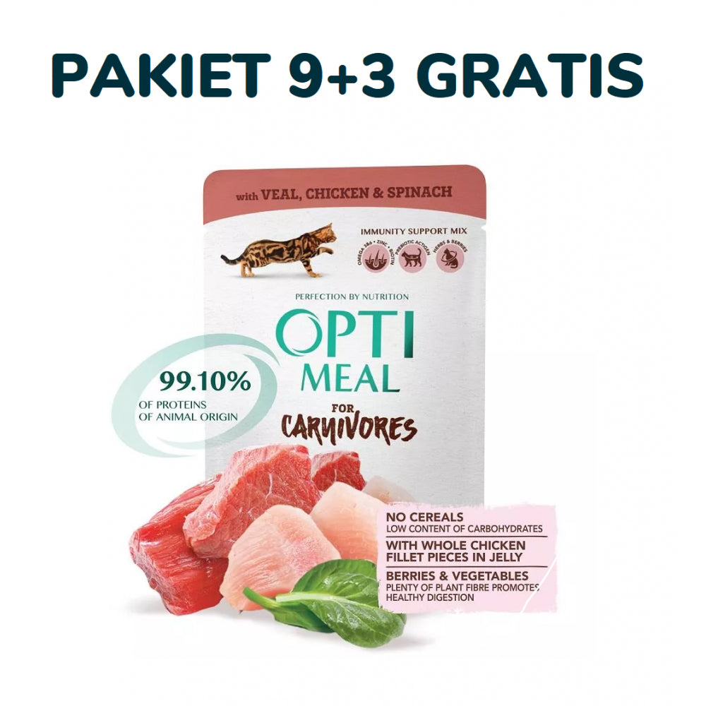 Optimeal z Cielęciną, Kurczakiem i Szpinakiem 9 + 3 GRATIS