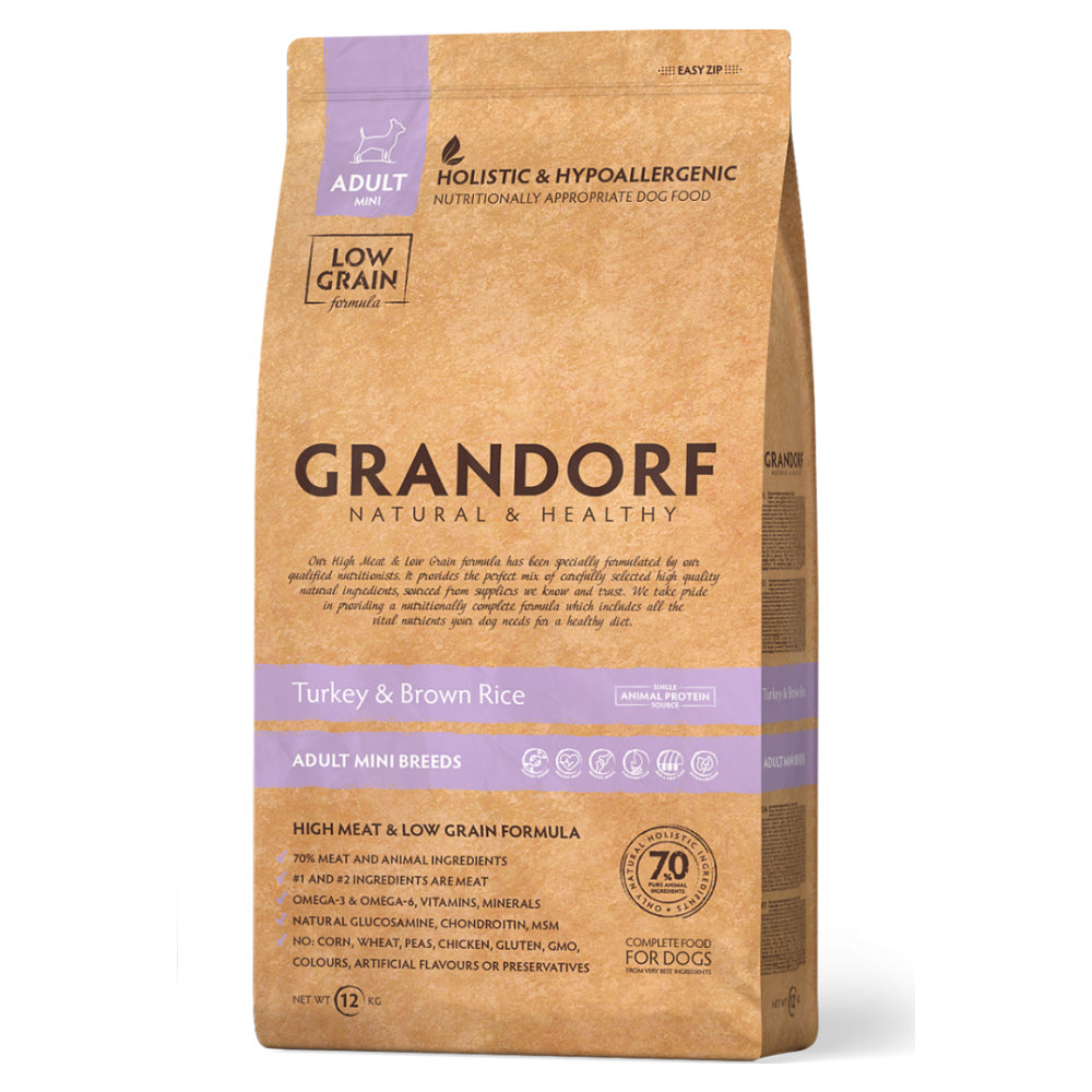 Grandorf Turkey & Brown Rice Adult Mini Breeds Sucha Karma Dla Psów Małych Ras Indyk 1 kg