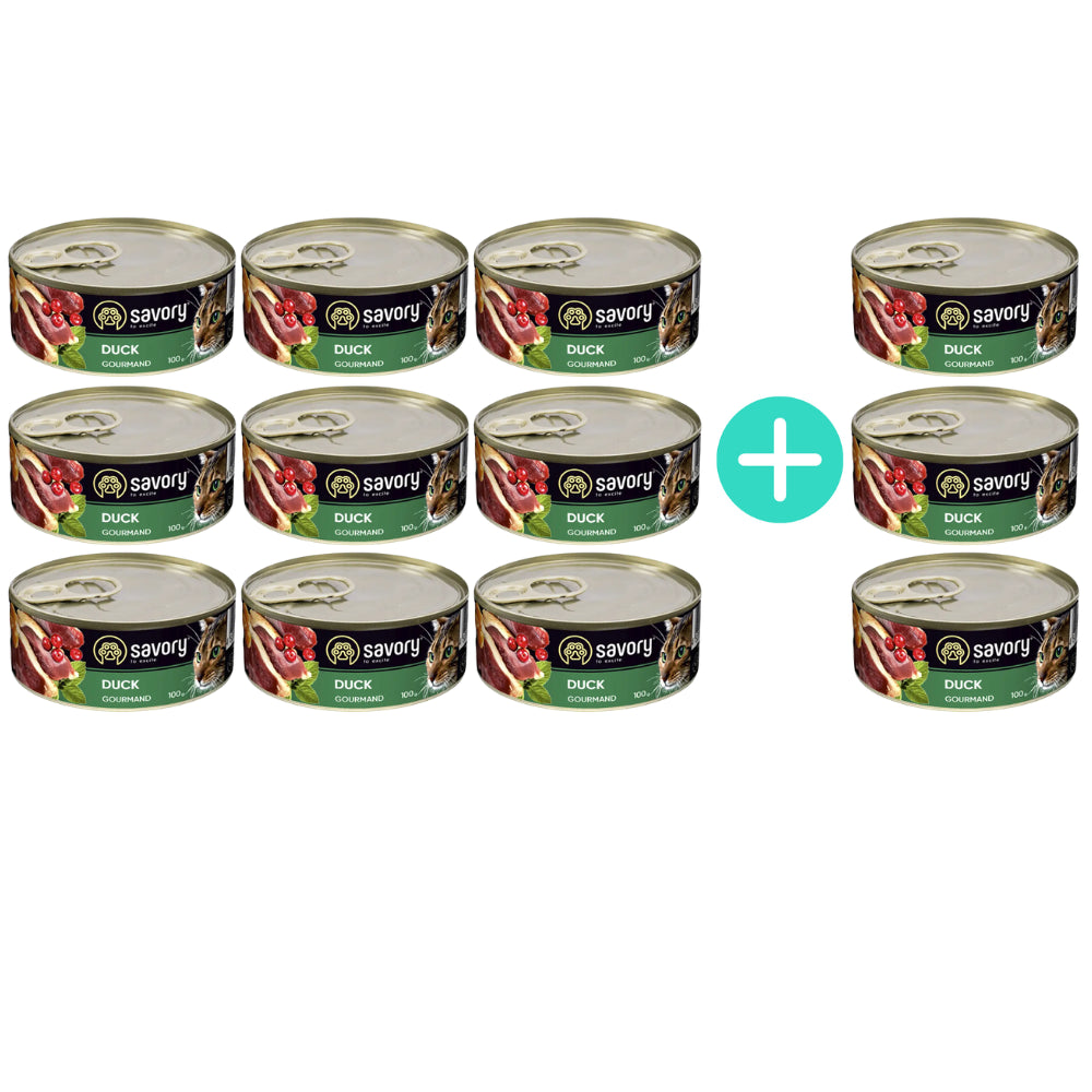 Pakiet Savory Cat Adult Duck Karma Mokra Dla Dorosłych Kotów z Kaczką 9 x 100 g + 3 Puszki GRATIS!