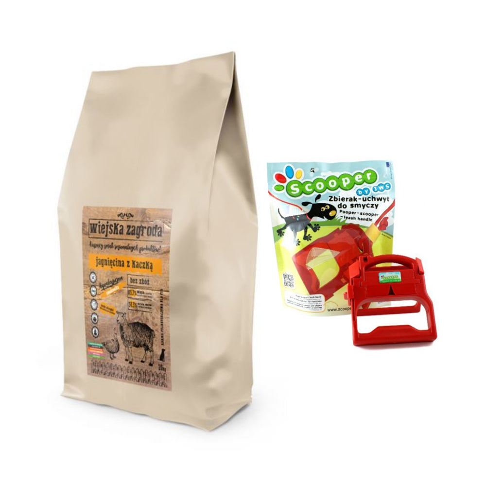 Pakiet Wiejska Zagroda Jagnięcina z Kaczką Mniejsze Rasy 20 kg + Scooper Zbierak do Psich Odchodów GRATIS!