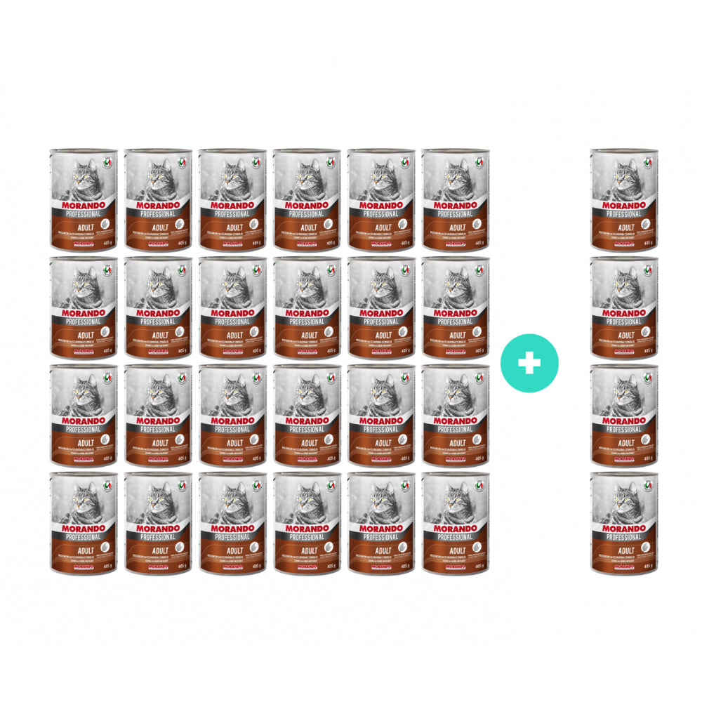 Pakiet Morando Pro Mokra Karma Dla Kota Kawałki Dziczyzna z Królikiem 24 x 405 g + 4 Puszki GRATIS!