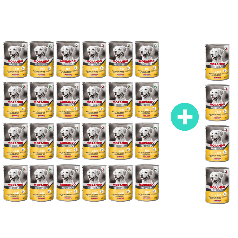 Pakiet Morando Pro Mokra Karma Dla Psa Pasztet Z Kurczakiem I Indykiem 24 x 400 g + 4 Puszki GRATIS!
