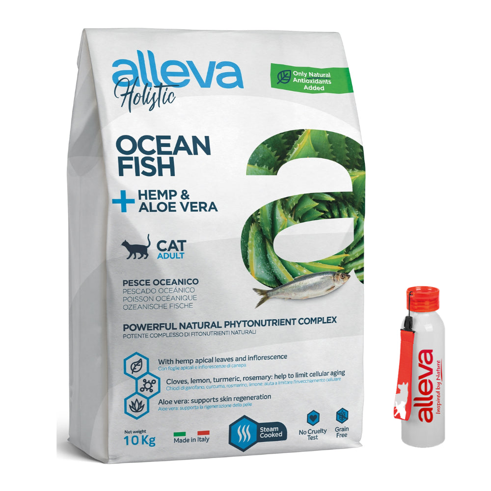 Pakiet Alleva Holistic Monoproteinowa Sucha Karma Dla Dorosłych Kotów Z Rybami Oceanicznymi Oraz z Dodatkiem Konopi Włóknistej I Aloesu 10 kg + Bidon GRATIS!