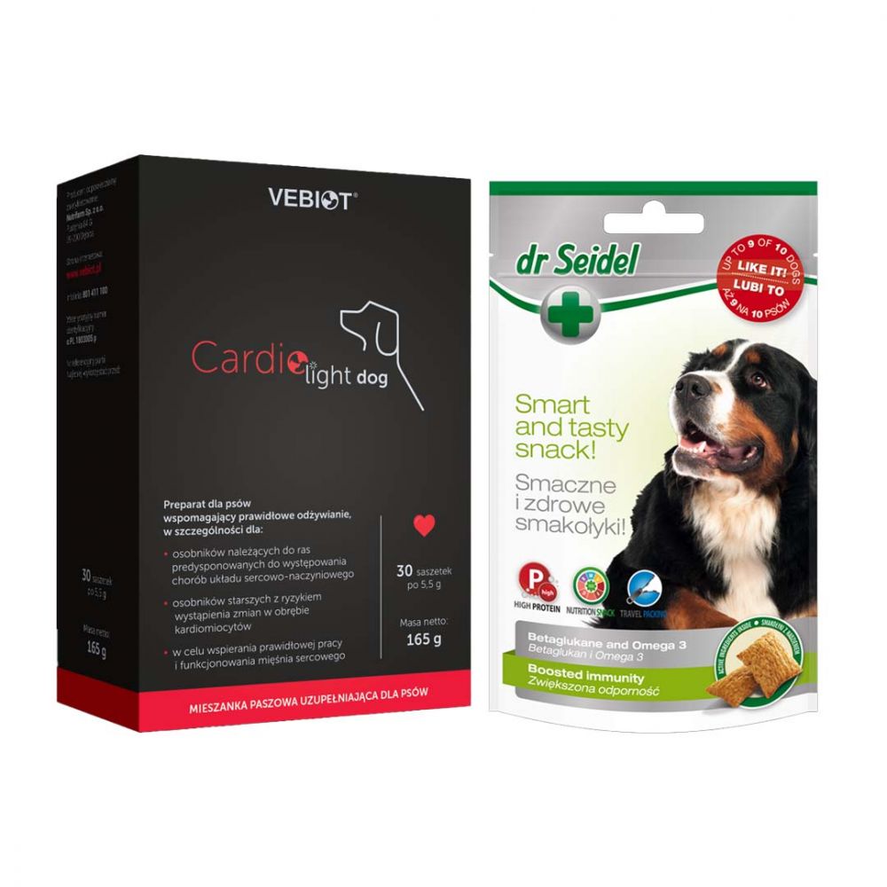 Pakiet Cardio-light Preparat Dla Psów Wspomagający Prawidłowe Odżywianie 30 Saszetek Typu Stick + Dr Seidel Smakołyki Zwiększenie Odporności dla Psa 90 g GRATIS!