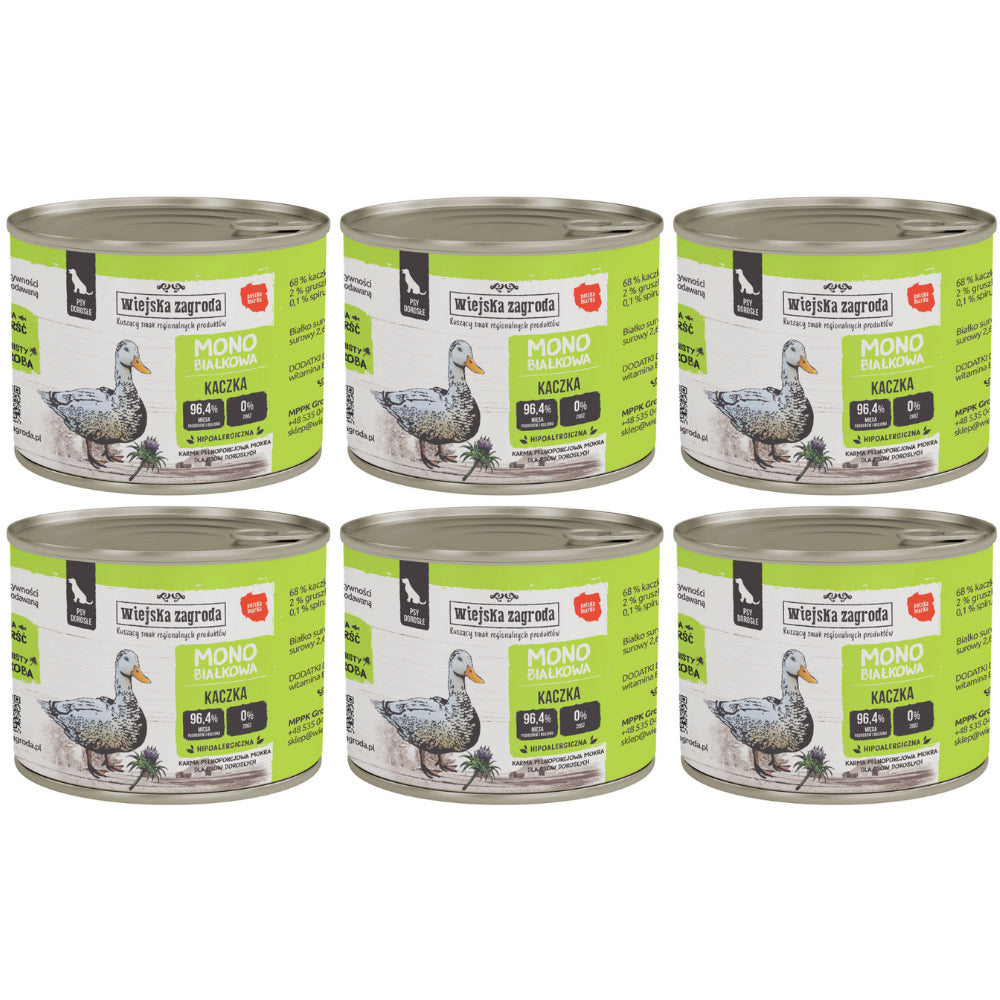Pakiet Wiejska Zagroda Monoproteinowa Mokra Karma Dla Dorosłych Psów Kaczka 6 x 200 g
