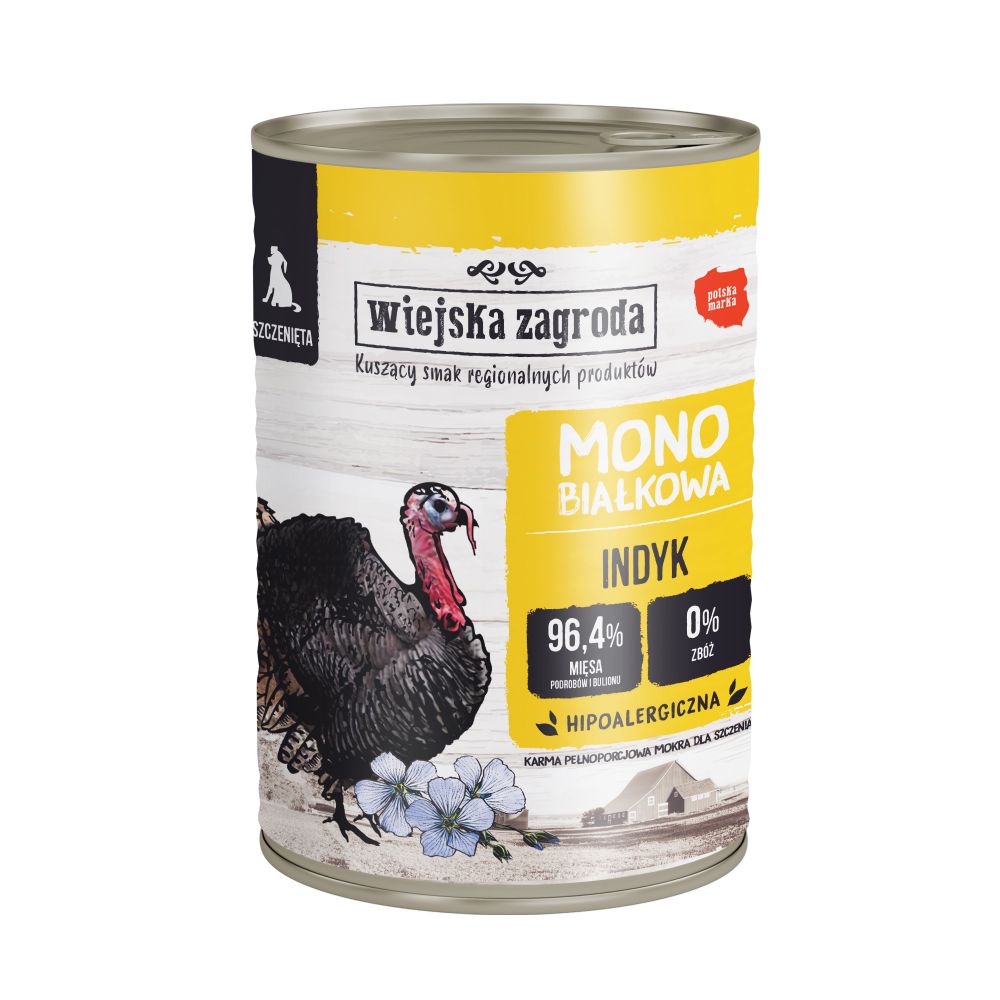 Wiejska Zagroda Monoproteinowa Mokra Karma Dla Szczeniąt Indyk 400 g