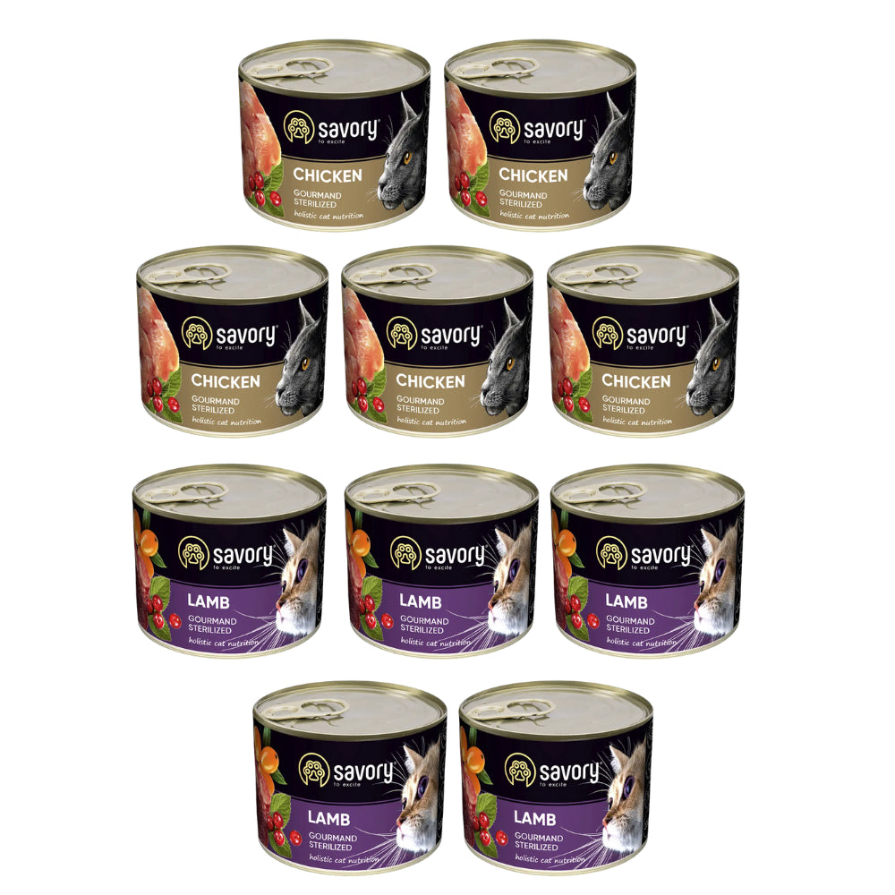 Pakiet Savory Cat Adult Sterilised Mokra Karma Dla Kotów Po Sterylizacji i Kastracji Mix Smaków 10 x 200 g
