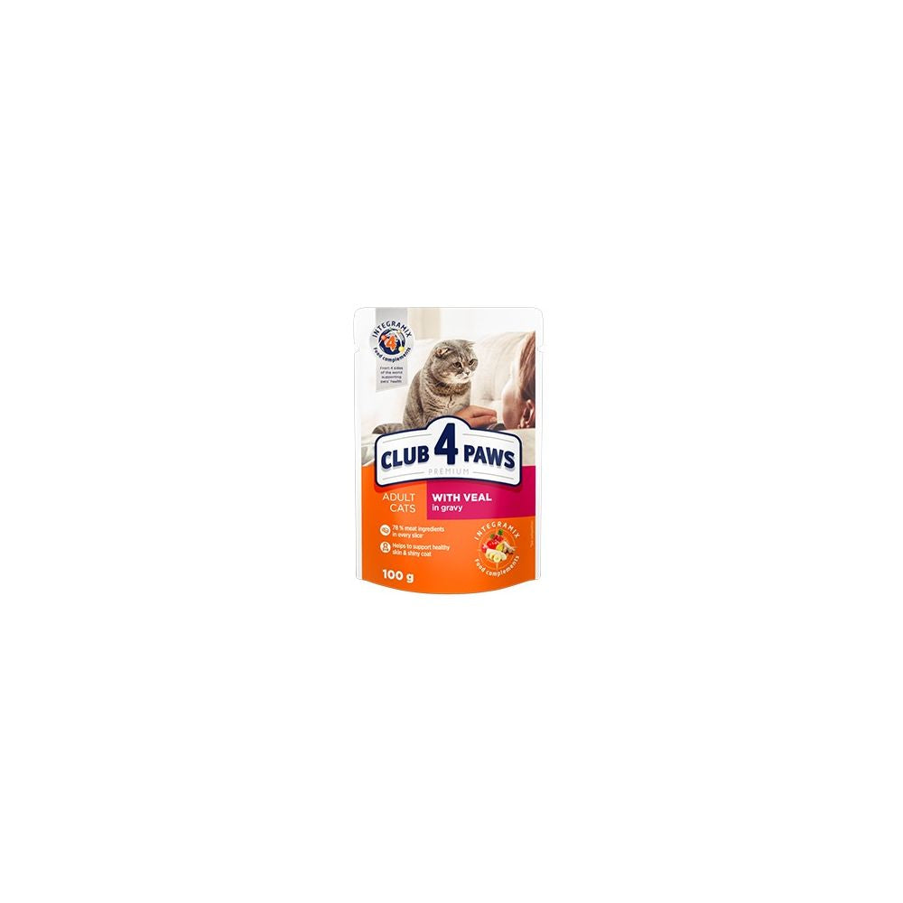 Club 4 Paws z Cielęciną dla Dorosłych Kotów 20 x 100 g + 4 gratis