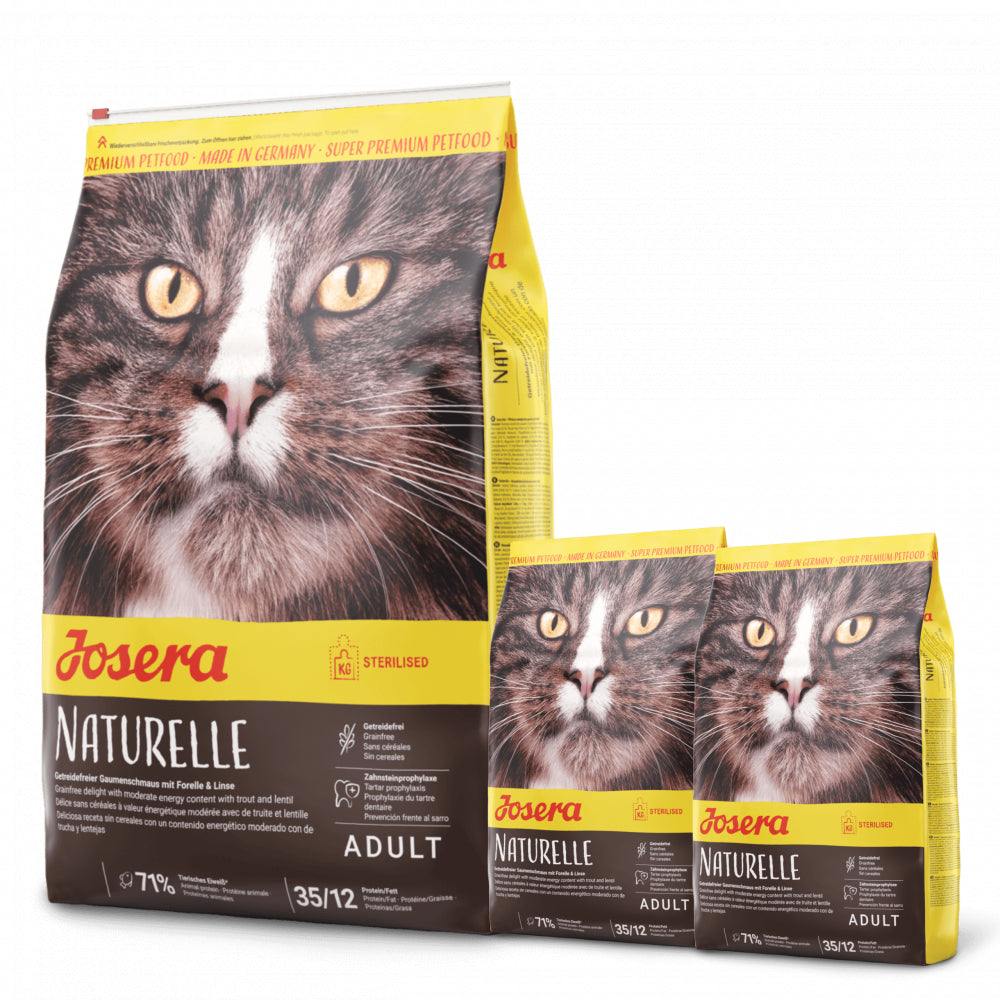 Pakiet Josera Naturelle Sterilised Bezzbożowa Soczewica Pstrąg 10 kg + 2 x 400 g GRATIS!