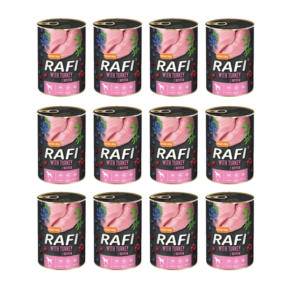 PAKIET FBA Karma Dla Psa Rafi z Indykiem, Borówką i Żurawiną 400 g X 12