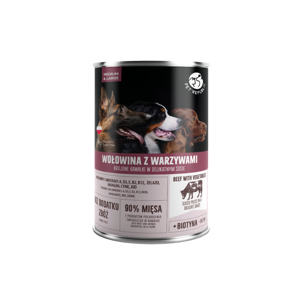 PetRepublic Mokra Karma Dla Dorosłych Psów Z Kawałkami Wołowiny i Warzywami W Sosie 1250 g