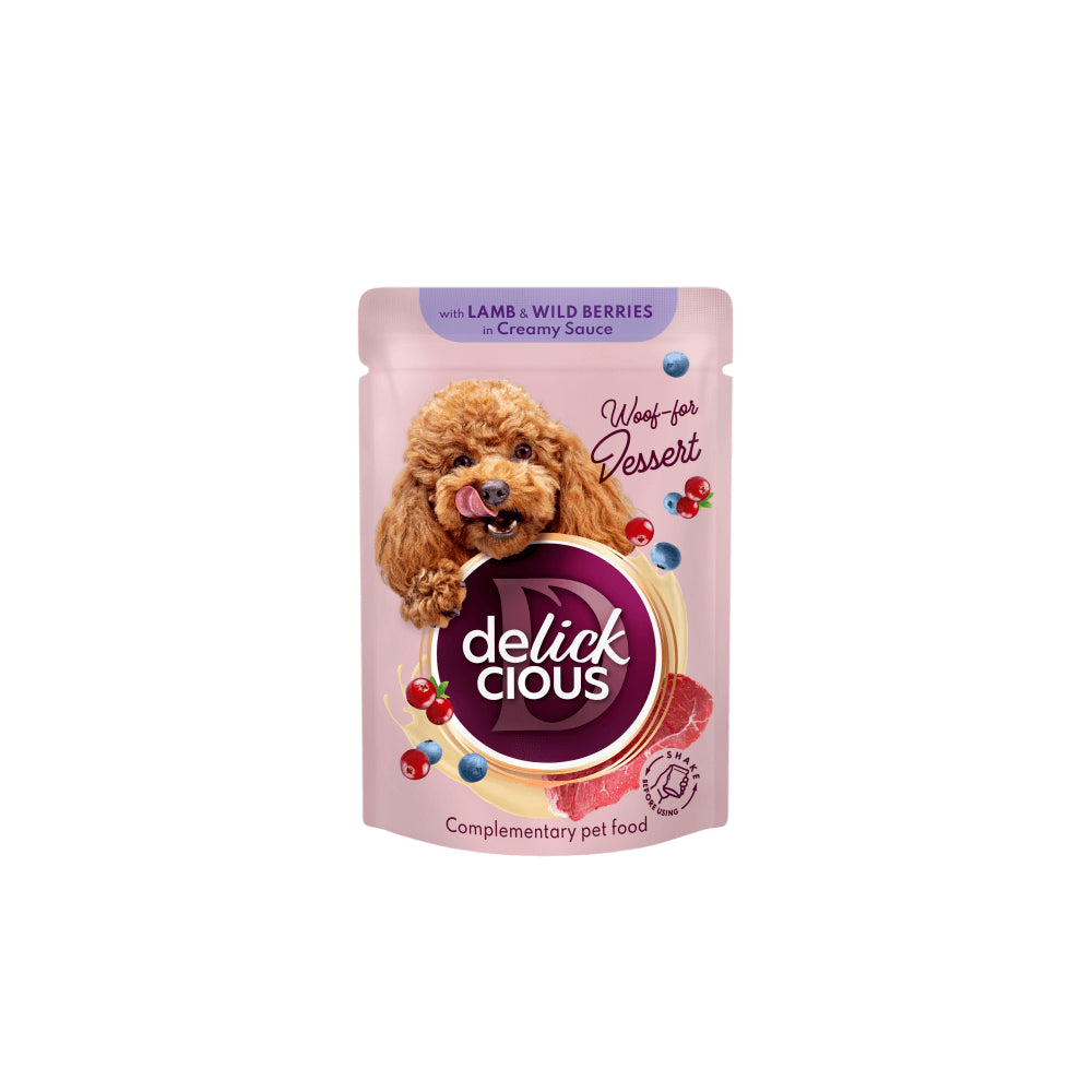 Delickcious Płatki z jagnięciną i leśnymi jagodami w sosie 80g karma mokra dla psów
