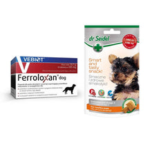 Pakiet Ferroloxan Dog Mieszanka Paszowa Dla Szczeniąt i Psów Dorosłych Z Podwyższonym Ryzykiem Wystąpienia Niedoboru Żelaza 60 Tabletek + Dr Seidel Smakołyki Zdrowie Szczeniąt 90 g GRATIS!